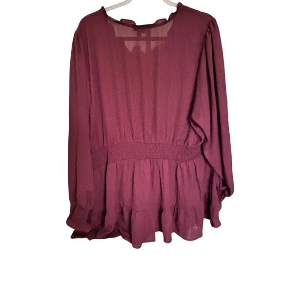 Nearly New Torrid Ruffle Georgette Long Sleeve Tunic Blouse in Winetasting Sz 3x - Picture 5 of 8